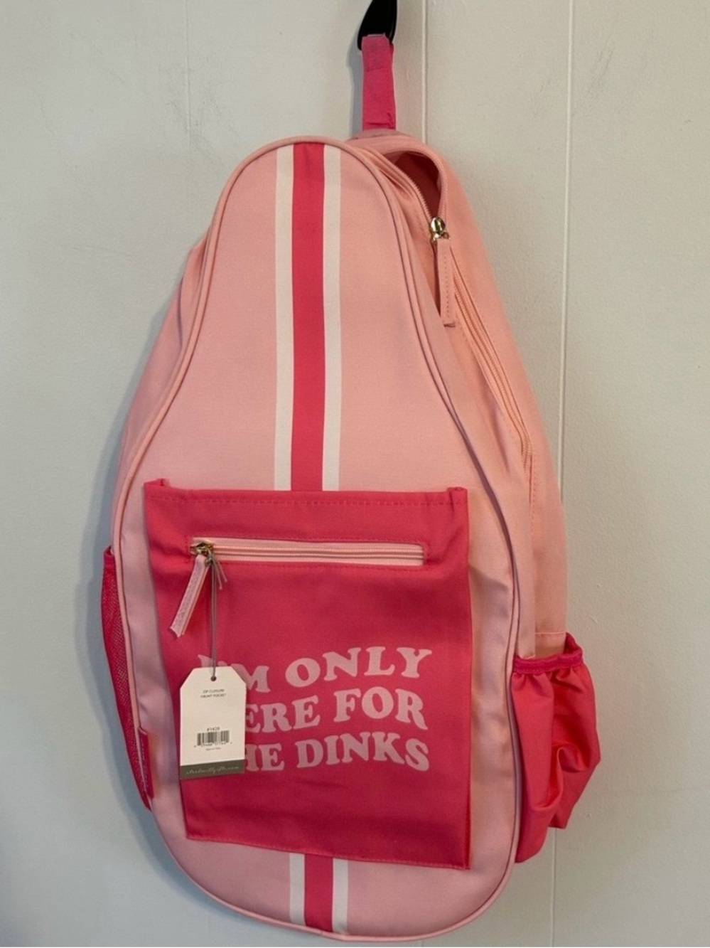Pink Pickleball Paddle Backpack without strap. ‘I'm Only Here For The Dinks'